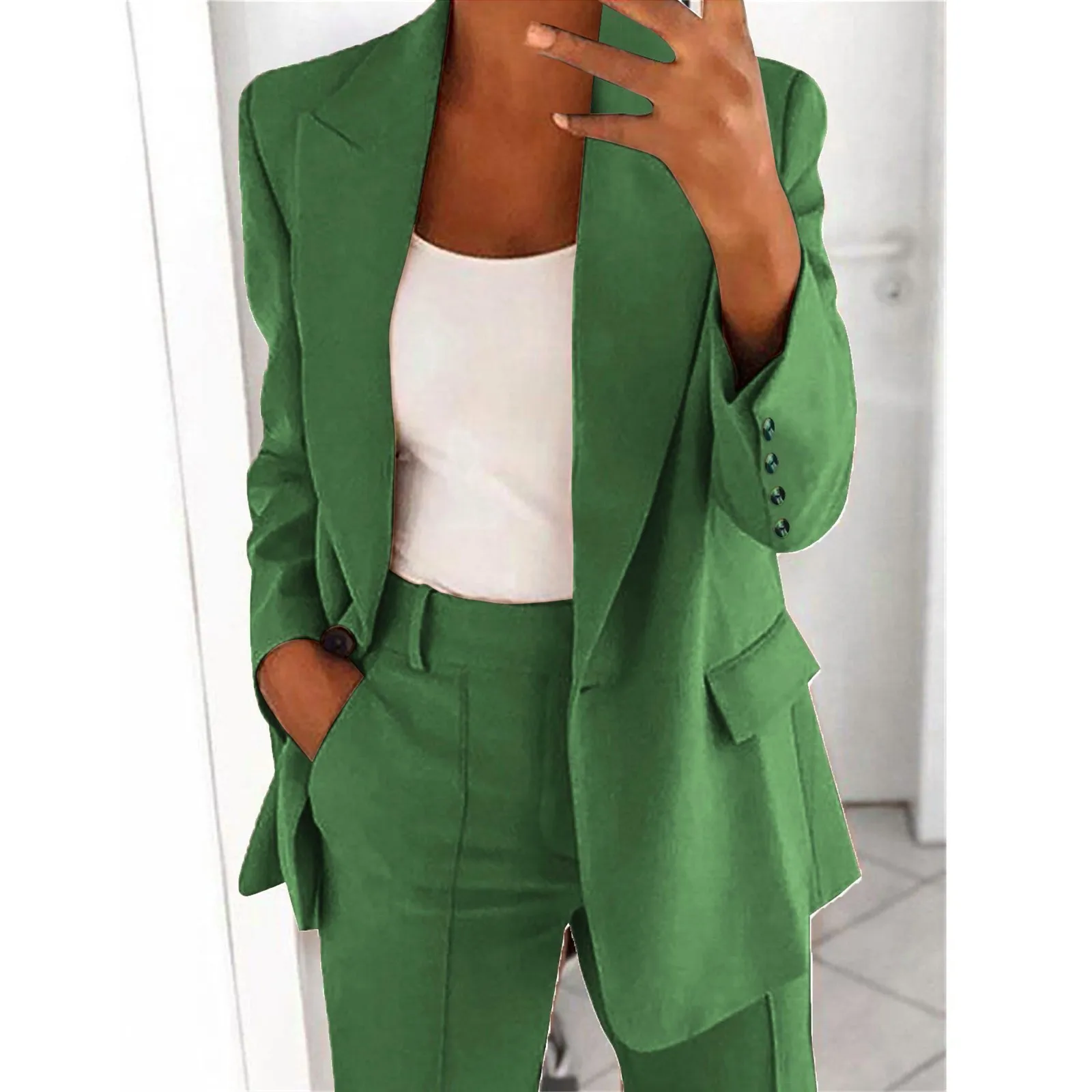 Popular Suit Coat Solid Color Blazer Long Sleeve Faux Pockets Blazer Top Business Oversize Elegant Spring Thin Transition Short