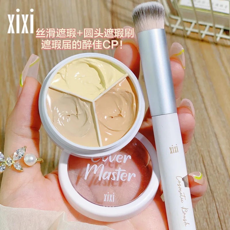 Bao Da Sư Ba Màu Kem Che Khuyết Điểm Với Bàn Chải Mặt Cơ Bản Contour Palette Bao Che Lỗ Hổng Các Đốm Mụn Thâm Chống Nước Trang Điểm