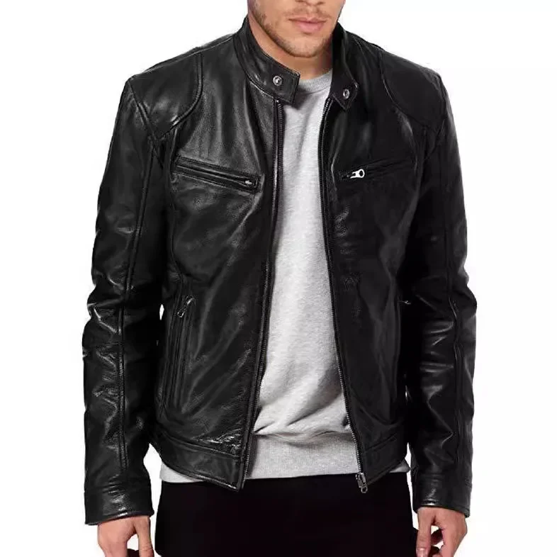 

Men Fashion Biker Jacket Vintage Leather Motorcycle Jacket Zip Up Jacket Men's Autumn Leather Male Outerwear Windbreak Coats