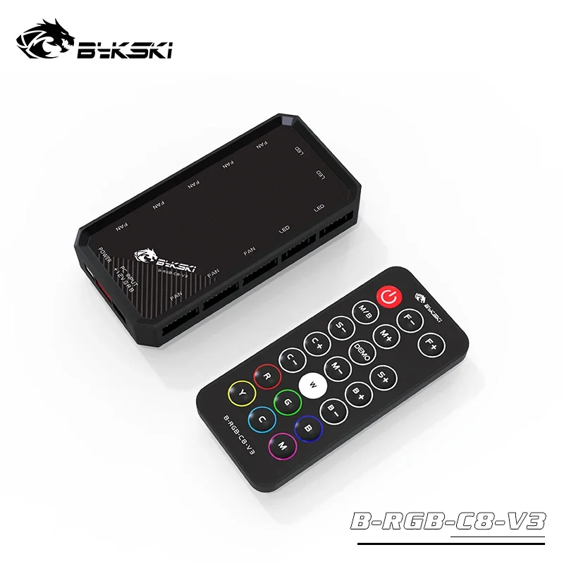 BYKSKI Controller Use for CPU / GPU Block FAN Pump 12V RGB / 5V ARGB LED Strip Light / Support Connect in Motherboard /B-RGB-C8