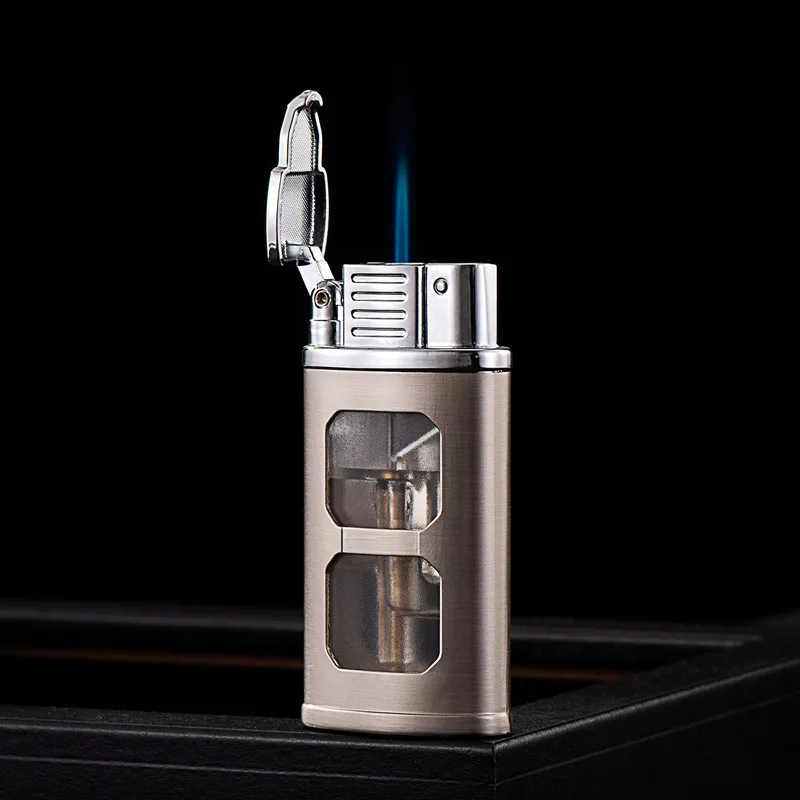 

New Transparent Large-capacity Oil Tank Direct Injection Flame Butane Inflatable Lighter High-quality Metal Windproof Lighter