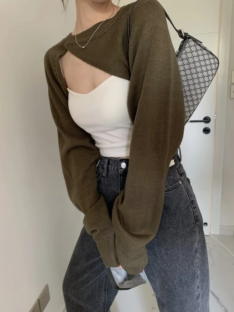 

Модный асимметричный свитер Smoid с длинными рукавами, ультракороткий шерстяной вязаный топ