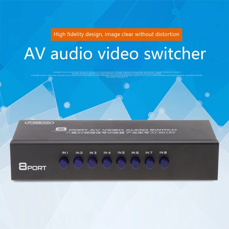 8-Way AV Switch RCA Switcher 8 in 1 out Composite Video L/R Selector Box for DVD Drop Ship