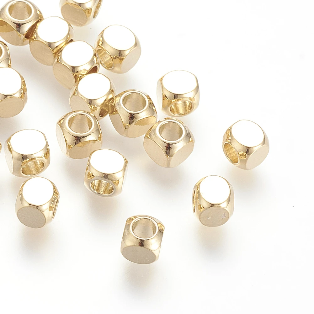 500pcs Brass Spacer Beads Real 18K Gold Plated Cube for Making DIY Jewelry Necklace Bracelet Craft Supplies 5x5mm, Hole: 3mm