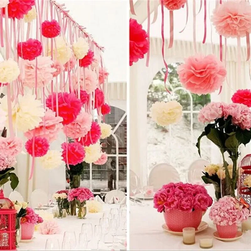 5pcs 10/15/20/25/30/35cm Wedding Decorative Paper Flower Ball Pom Poms 4-14 Inch Balls Party Home Decor Tissue Birthday supplies