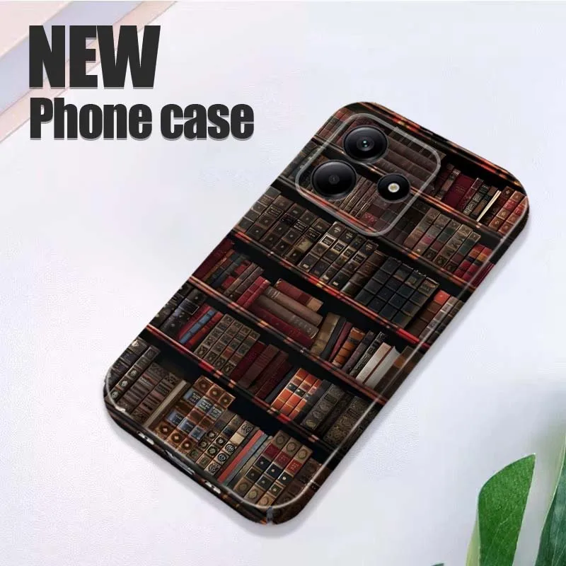 

Vintage Bookcase Shelf Phone Case For Xiaomi Redmi Note 15 14 13 12 12S 11 11S 11T Pro Plus 5G Feilin Protective Shell