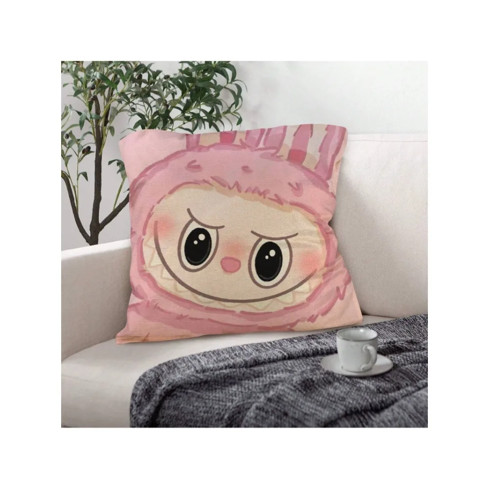 

Наволочка для подушки с забавным принтом Labubu, декоративная квадратная наволочка с монстрами для спальни, гостиной, 18x18 дюймов