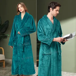 Green Sleepwear Warm Coral Fleece Bathrobe Gown Women Elegant Homewear Couple Shower Peignoir Long Kimono Nightgown Loungewear