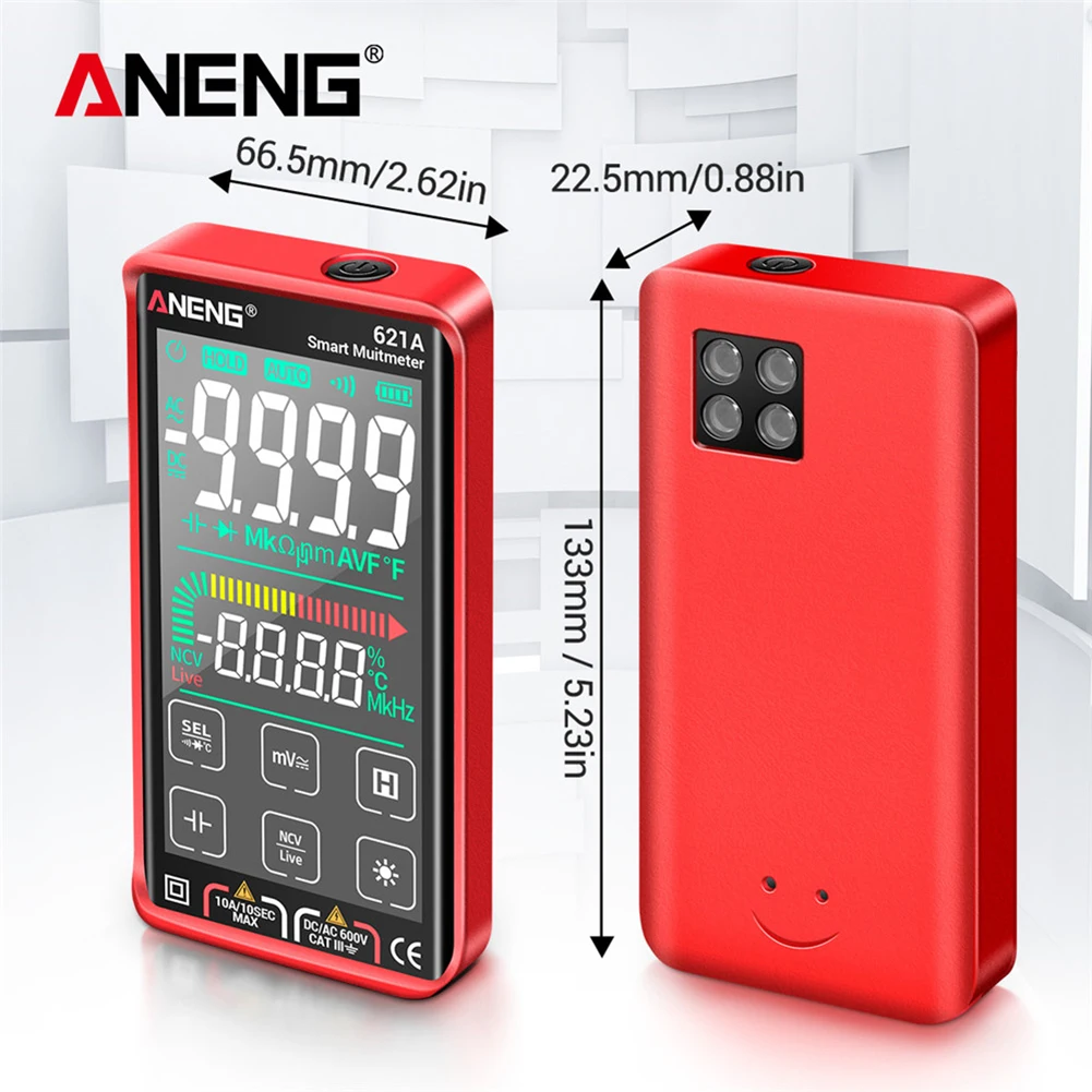 جهاز اختبار كهربائي قابل لإعادة الشحن من ANENG 621A مع شاشة تعمل باللمس، مقياس فولت أمبير تلقائي، يقيس تيار التيار المتردد/تيار مستمر مع NCV