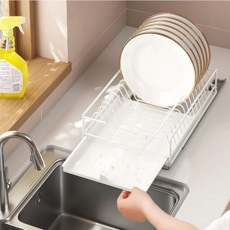 1pc Pull-out Kitchen Bowl Dish Storage Rack Built-in Bowls Dishes Partition Storage Sink Cabinet Organizer Tableware Holder