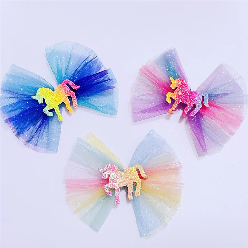 Boutique 15pcs Fashion Glitter Unicorn Big Bow Hairpins Gradient Rainbow Bowknot Hair Clips Princess Headwear Hair Accessories