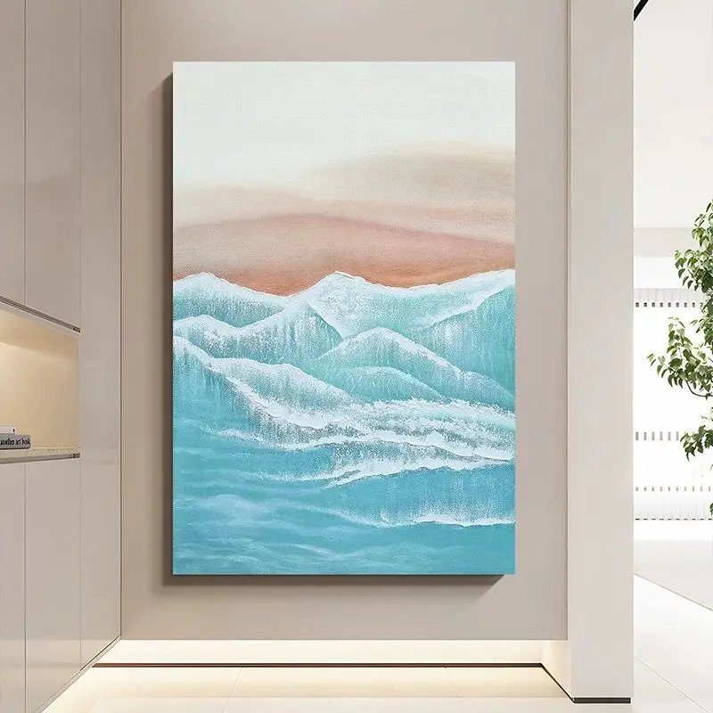 Texture Wave Modern Living Room Decoration Distant Mountain Scenery Abstract Hand Drawn Oil Painting Living Home Decoration Sofa