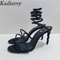 Sexy High Heels Sandals Woman Crystal Snake Twine Around Ankle Strap Party Dress Shoes Women Thin Heels Summer Sandals Women