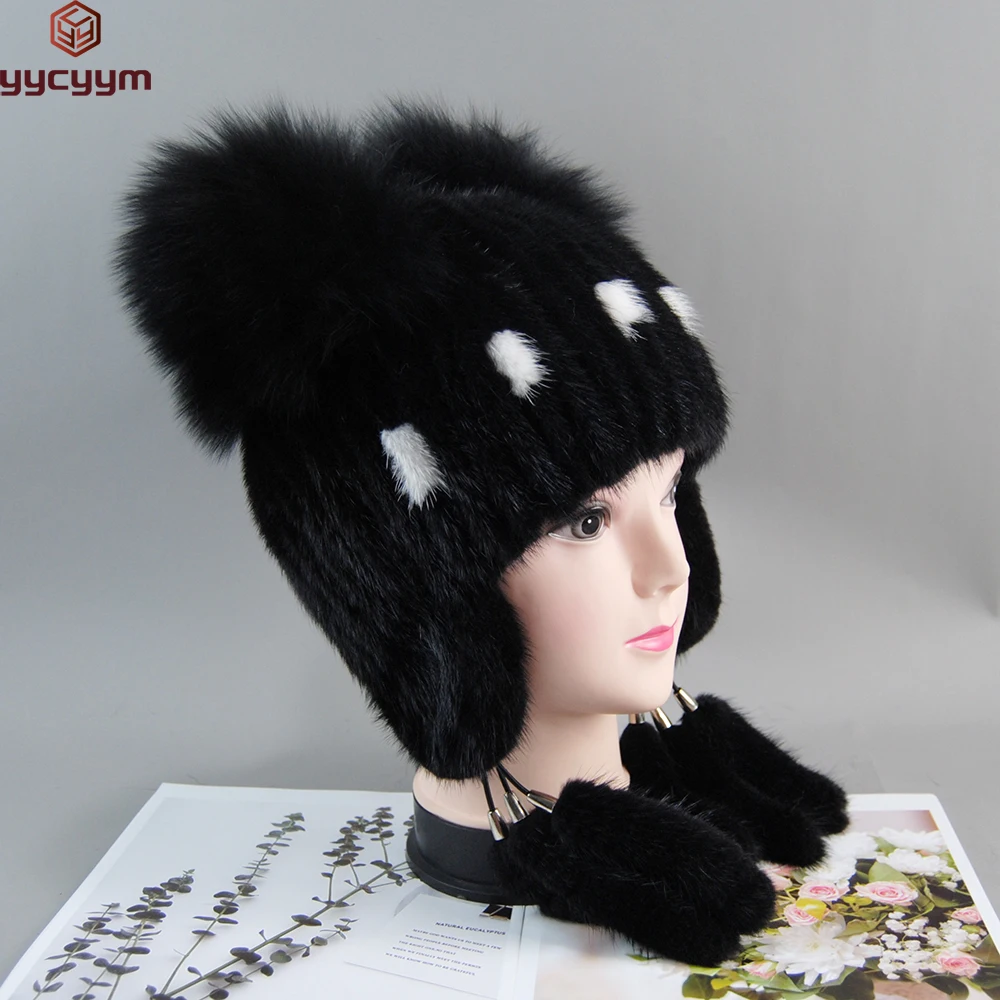 Russian Fur Hat Winter Warm Natural Mink Fur Hats for Women Classic Luxury Caps Earflap Hat Fashion Lady Real Mink Beanies Hat