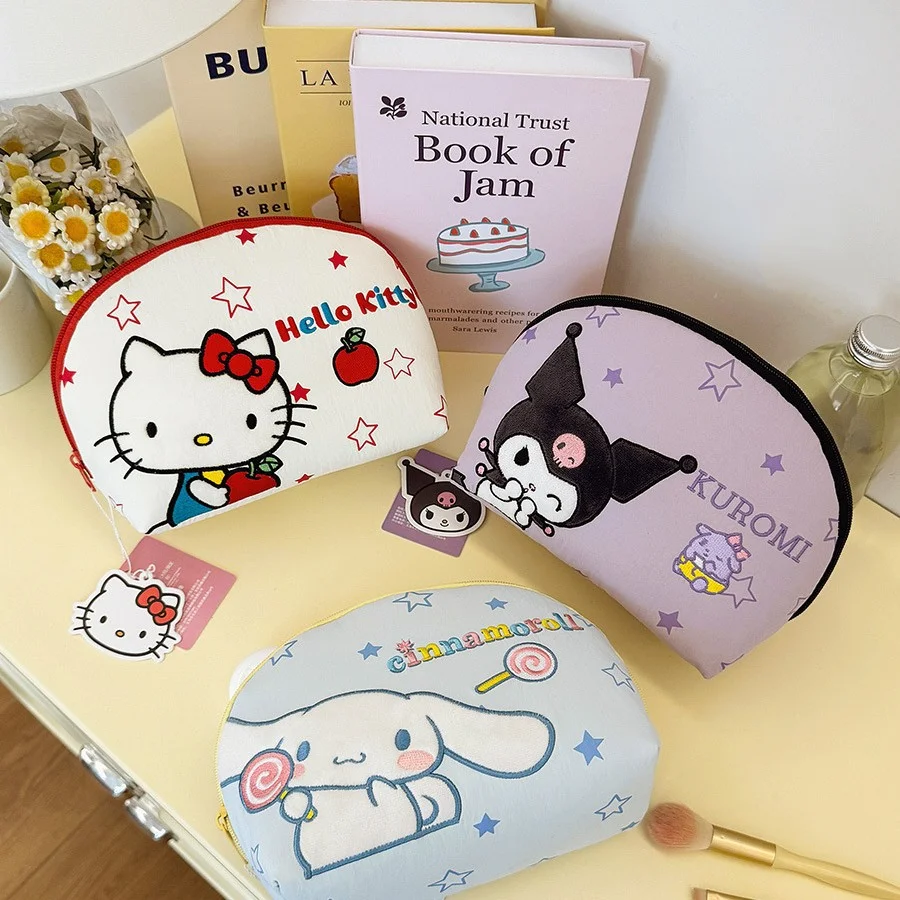 Hello Kitty Shell Makeup Bag Large Capacity Cinnamoroll Travel Toiletry Organizer Kawaii Portable Daily Vacation Handbag Gift