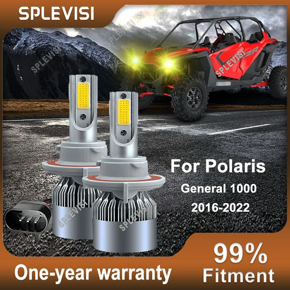 2Pcs H13 9008 Headlight Bulbs High Low Beam 3000K Yellow For Polaris General 1000 2016-2022 Trail Blazer 330 2010-2013