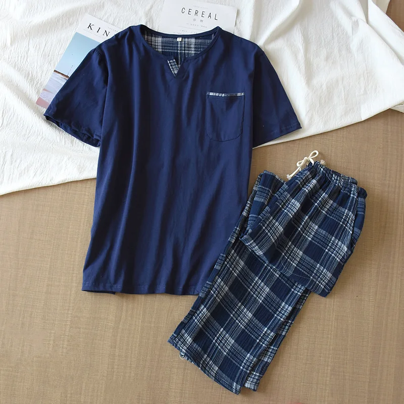 Summer Gauze Cotton Pajamas For Men Nightwear New Thin Loungewear Short Sleeve Sleepwear For Sleeping 2 Pieces Pyjamas Set