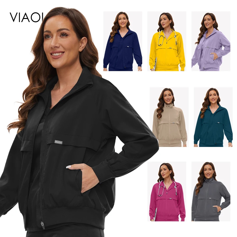 Women Men Lab Coat Medical Surgical Jacket Hospital Nurse Uniforms Dentist Clinic Outwear Pharmacy Pet Shop Work Top Long Sleeve