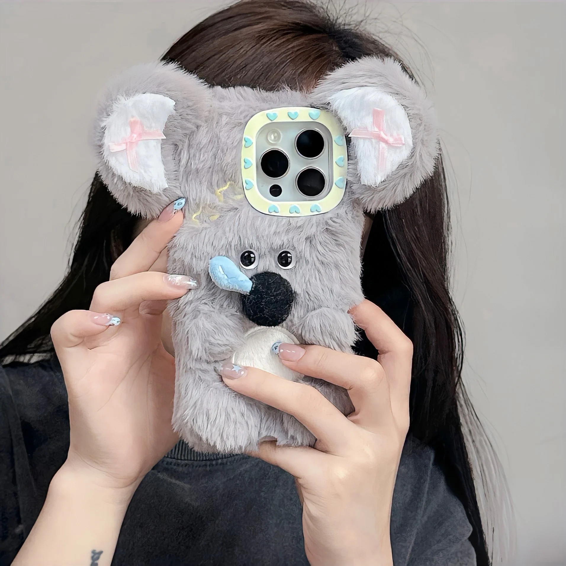 Plush Cute Koala Phone Case for IPhone16 15 14 13 ProMax Soft Silicone Furry Anti-drop Shockproof Fur 3D Warm Back Cover Cases