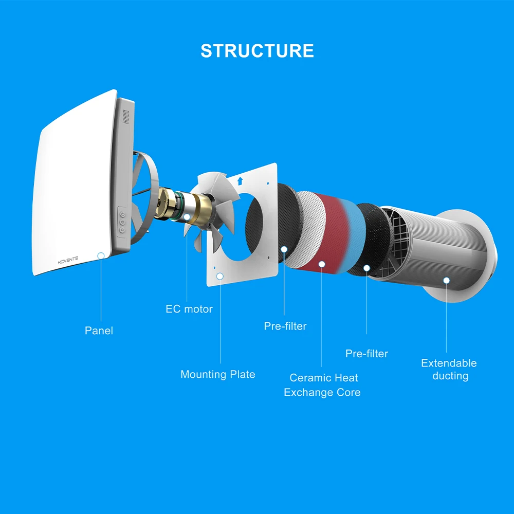 KCvents VT501WiFi 150mm Heat recovery ventilation room Ventilator Fresh Air Fan With Ceramic Hepa Filter Ventilation System Mute