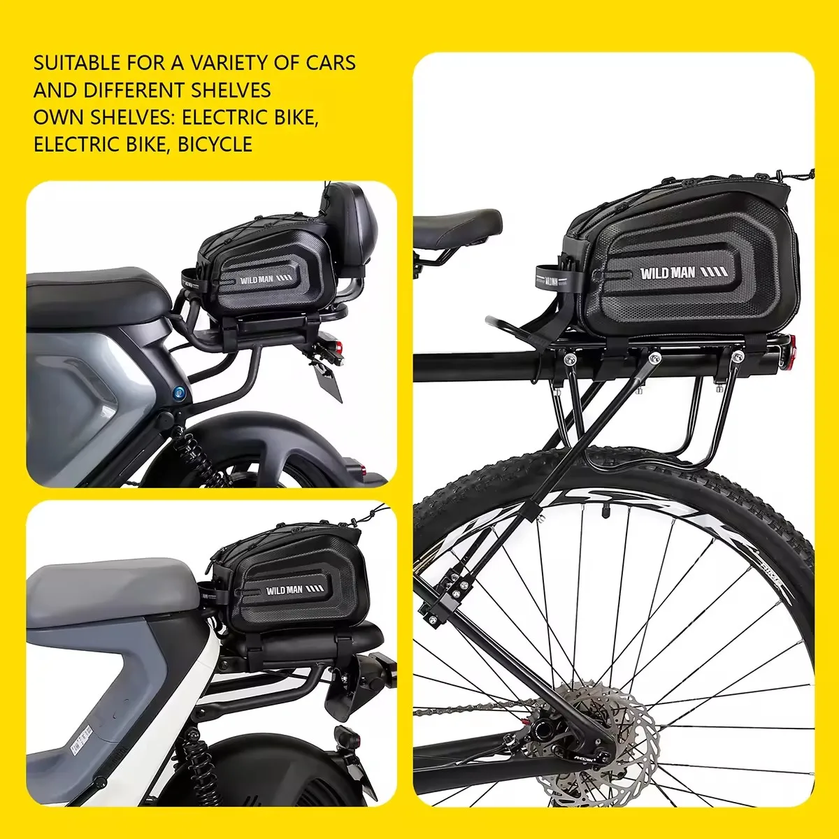 Biking Bike Rear Seat Bag, Double Water Resistant, Zipper, Bicycle Trunk Pannier4L Capacity Waterproof Backseat Carrier Cargo Po