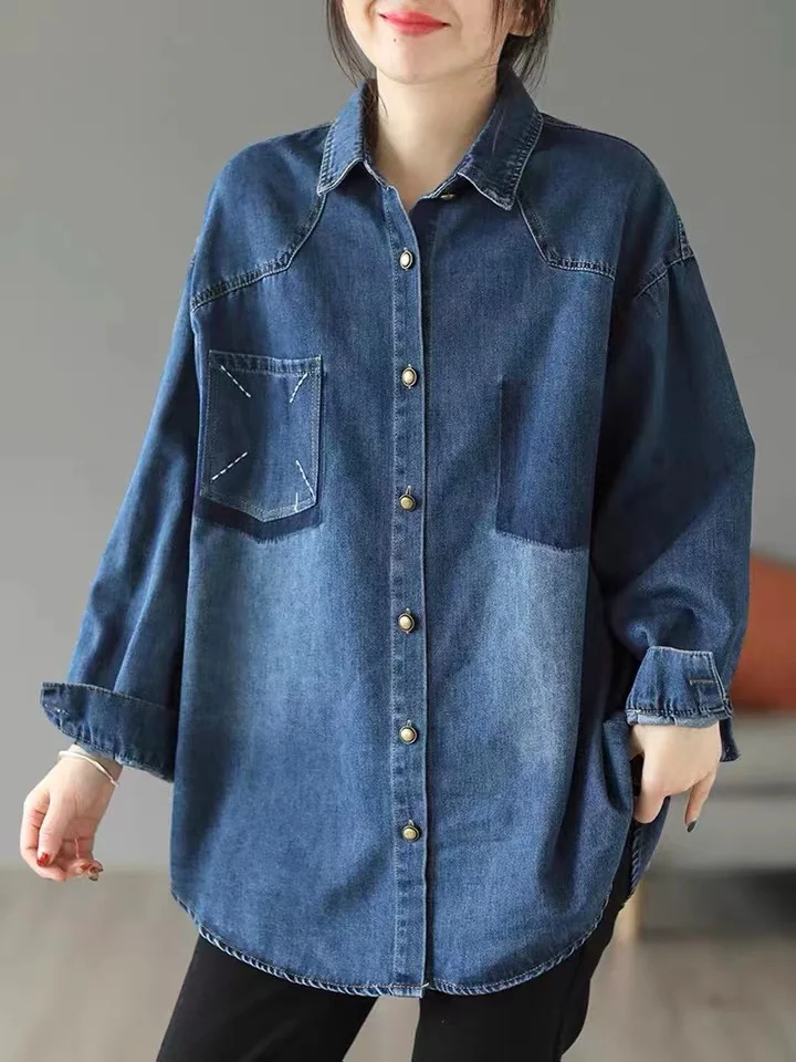 

SuperAen Autumn New Denim Jacket for Women 2024 Casual Loose Collared Single Breasted Shirt