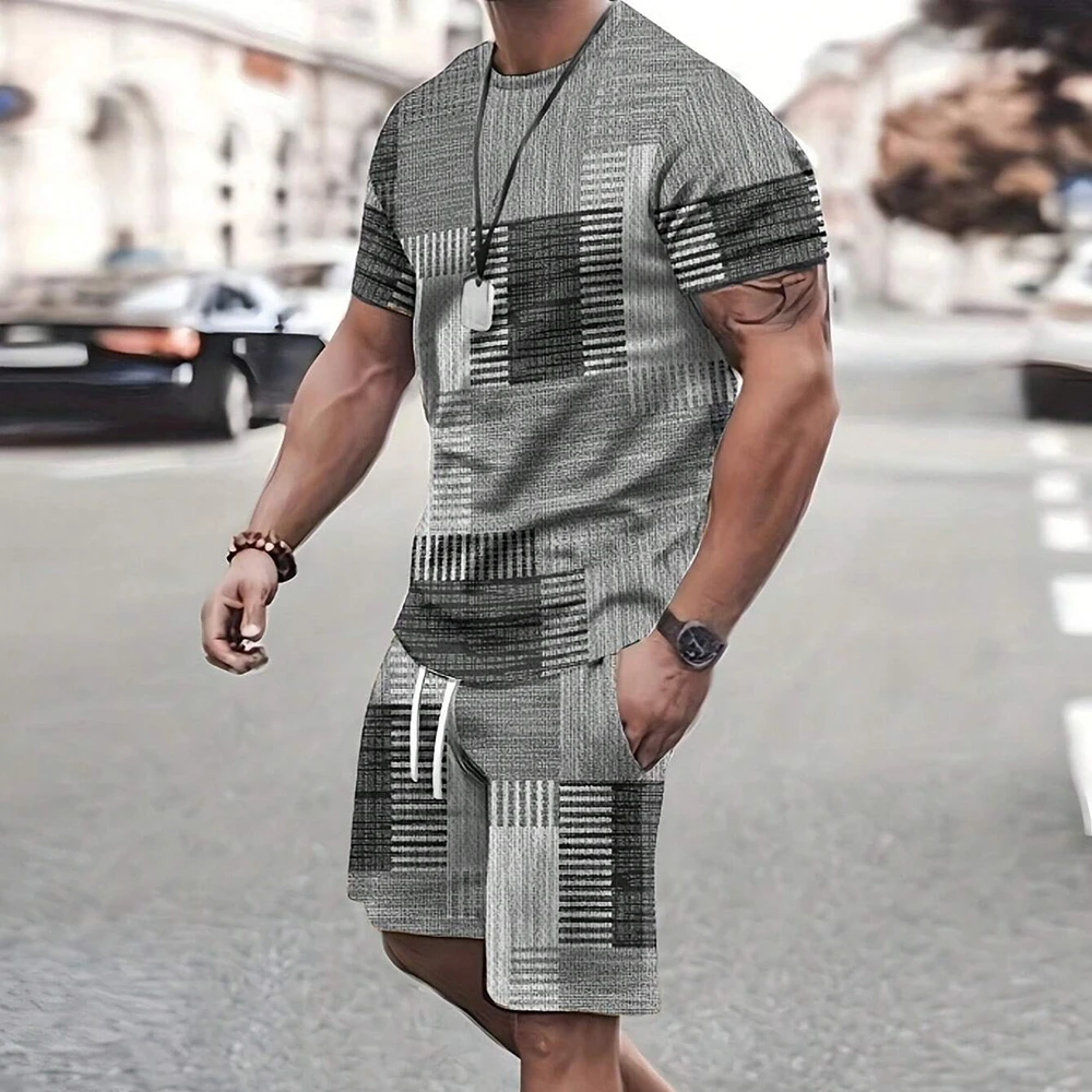 New Models Fashion Men\'s Sportswear Short-Sleeved Shorts Suit Casual T-Shirt Retro Cool Breathable Summer Two-Piece Set Clothing