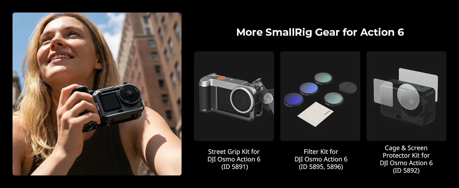 SmallRig Basic Cage Kit für DJI Osmo Action 6, Street-Fotografie-Griff mit Silikon-Objektivabdeckung und Cold-Shoe-Auslöseradapter – Detail 8