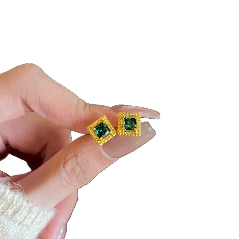 أقراط صينية جديدة فاخرة مربعة الشكل مرصعة بالأحجار الكريمة أقراط ذهبية عصرية متعددة الاستخدامات للزوجة والصديقات #5