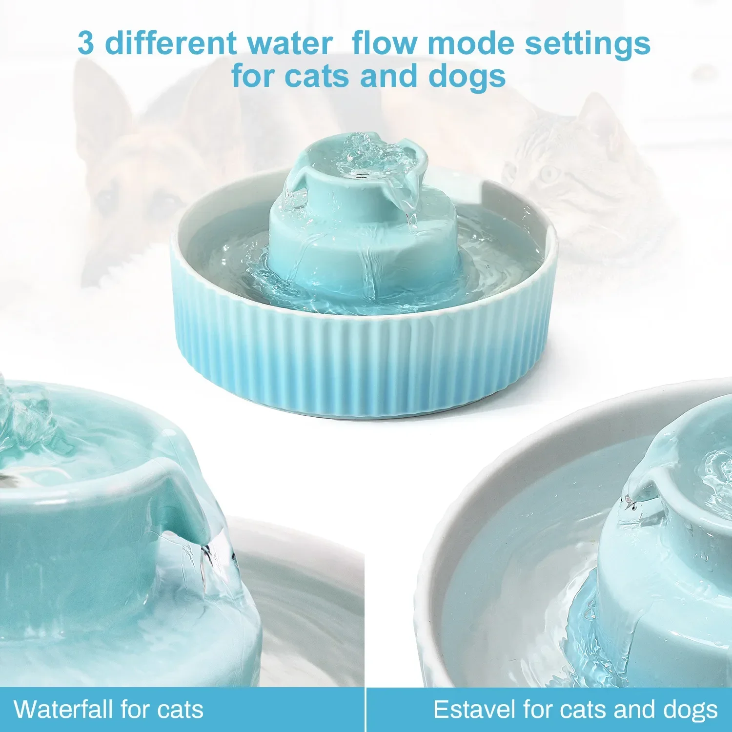 Automatic Ceramic Water Fountain for Cats Dogs Water Dispenser,Super Silent Pet Drinking Bowl,Dog Drinker,Pet Dispenser,2.1L USB