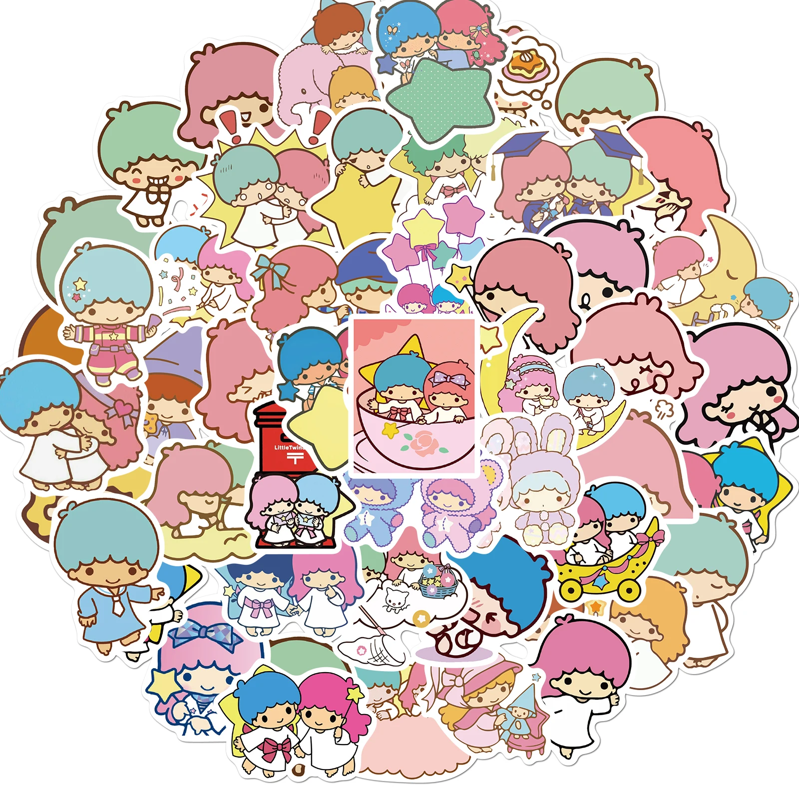 10/30/50PCS Sanrio Kawaii Anime Little Twin Stars Stickers Aesthetic Cute Cartoon Decoration Decal Cup Waterproof DIY Kid Toys