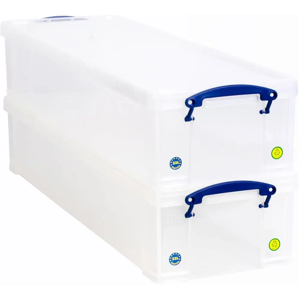 

Набор из 2 прозрачных пластиковых коробок для хранения емкостью 22 л.