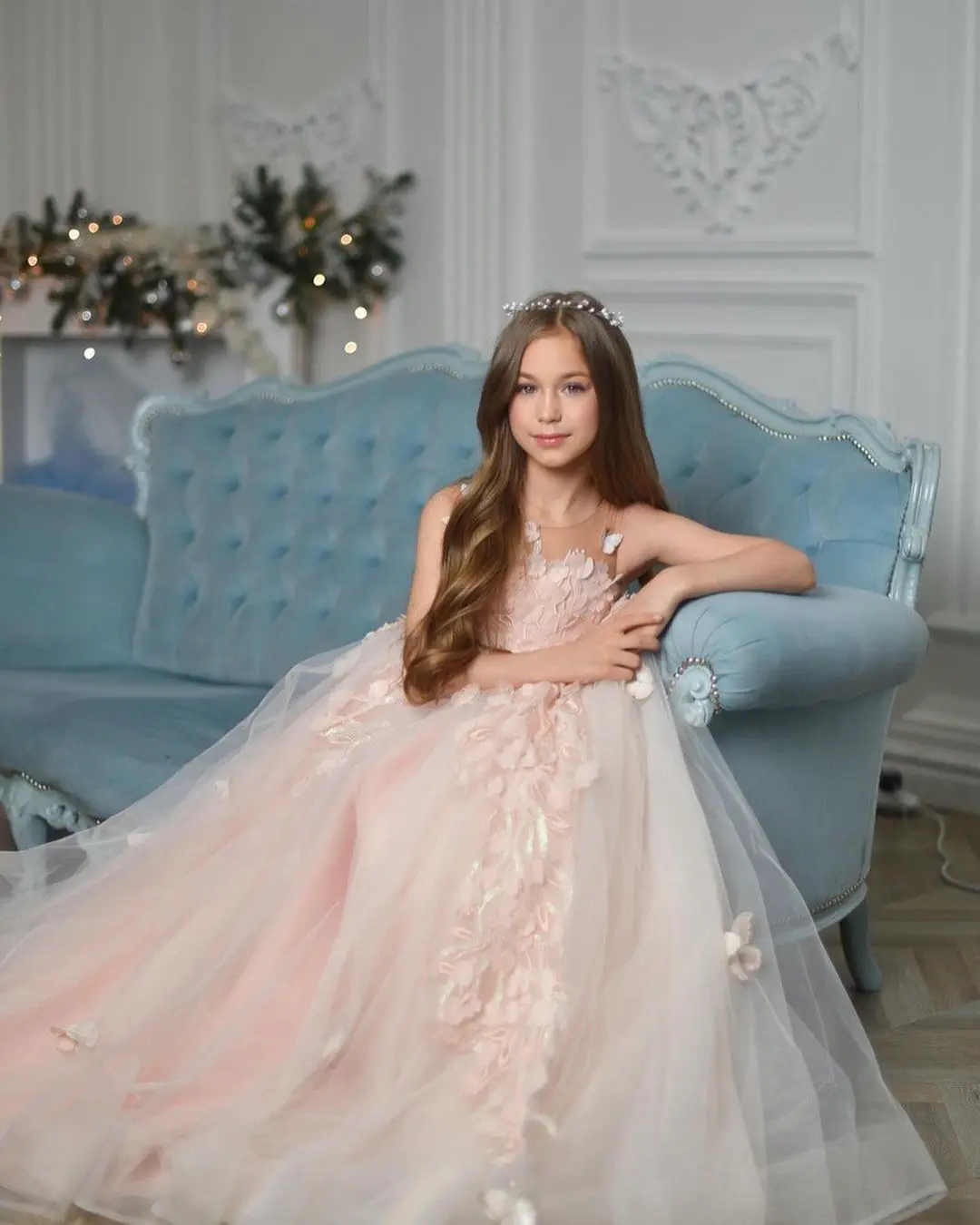 2024 Meekiss Flower Girl abiti lunghi per matrimonio pizzo floreale Tulle lunghezza del pavimento Maxi bambini damigella d'onore anche abiti da ballo Wed Guest