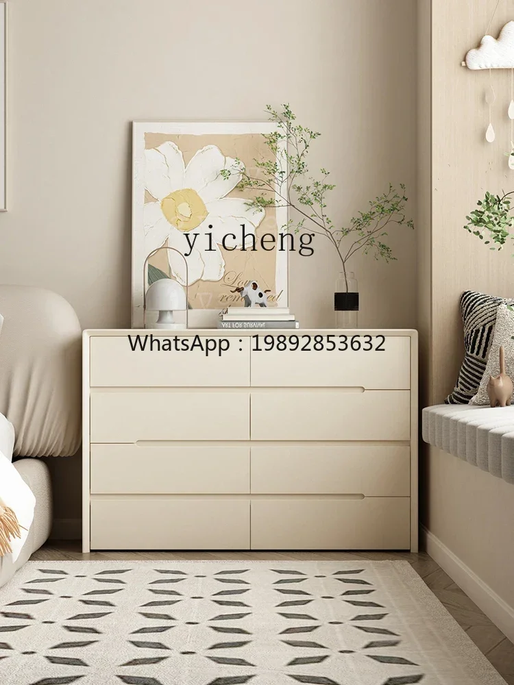 

XLL Cream Wind Bedroom Chest Bedside Cabinet Large Capacity Simple Storage Cabinet Bedroom Living Room Wall Drawer Cabinet