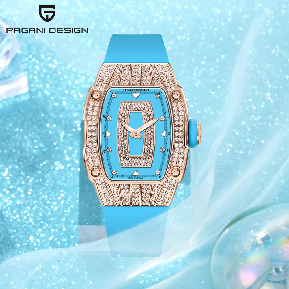 PAGANI DESIGN ساعة نسائية فاخرة مرصعة بالألماس موضة مطاطية مقاومة للماء حافظة دلو من النبيذ المضيء ساعة نسائية + صندوق هدايا #1