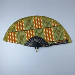 Ventaglio pieghevole in tessuto con stampa a cera africana in stile Kente africano, regalo artigianale con motivo artistico, ornamenti per la decorazione della casa, ventaglio a mano da ballo