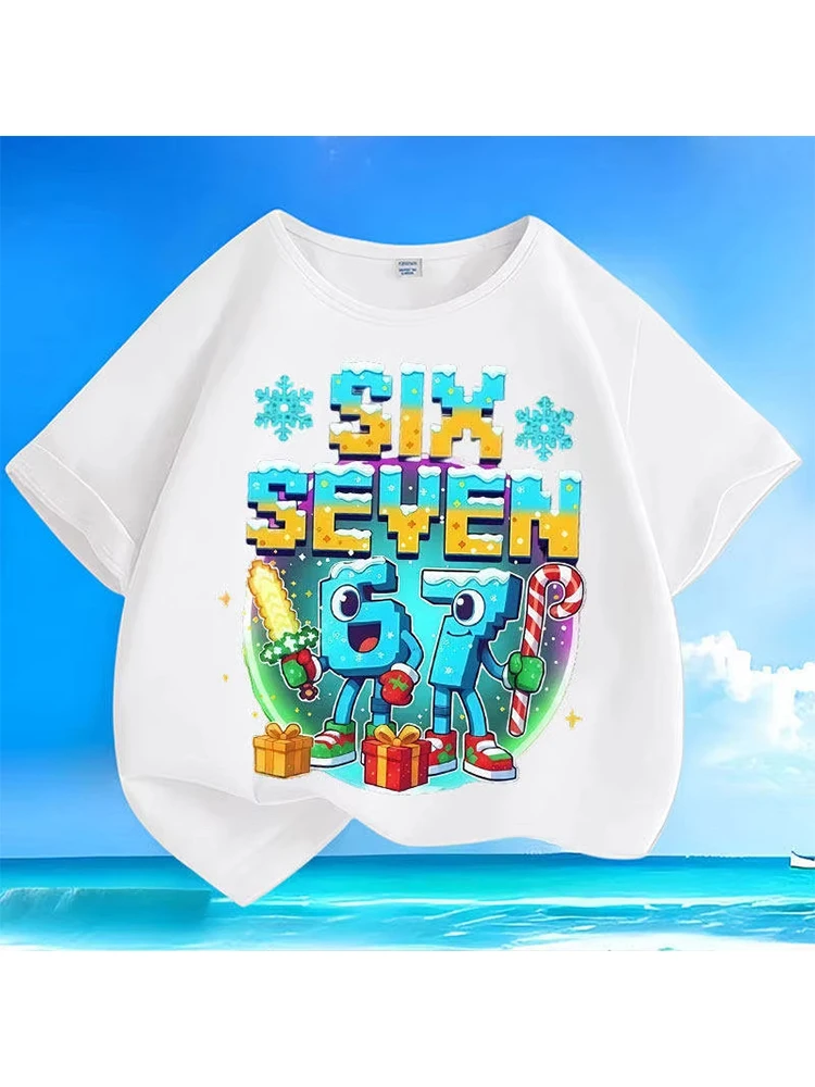 Kids Winter Christmas SIX SEVEN 67 Graphic T-Shirt, Soft Cotton, Holiday Wear for Boys & Girlstk0145