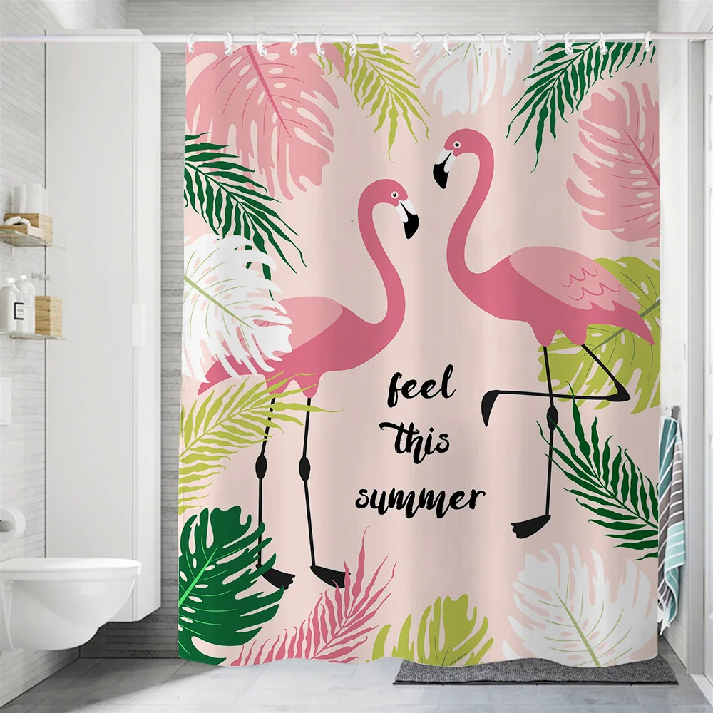 

Занавеска для душа VIKAMA с фламинго и тропическими листьями, водонепроницаемая и защищенная от плесени занавеска для душа для ванной комнаты, украшение для ванной комнаты