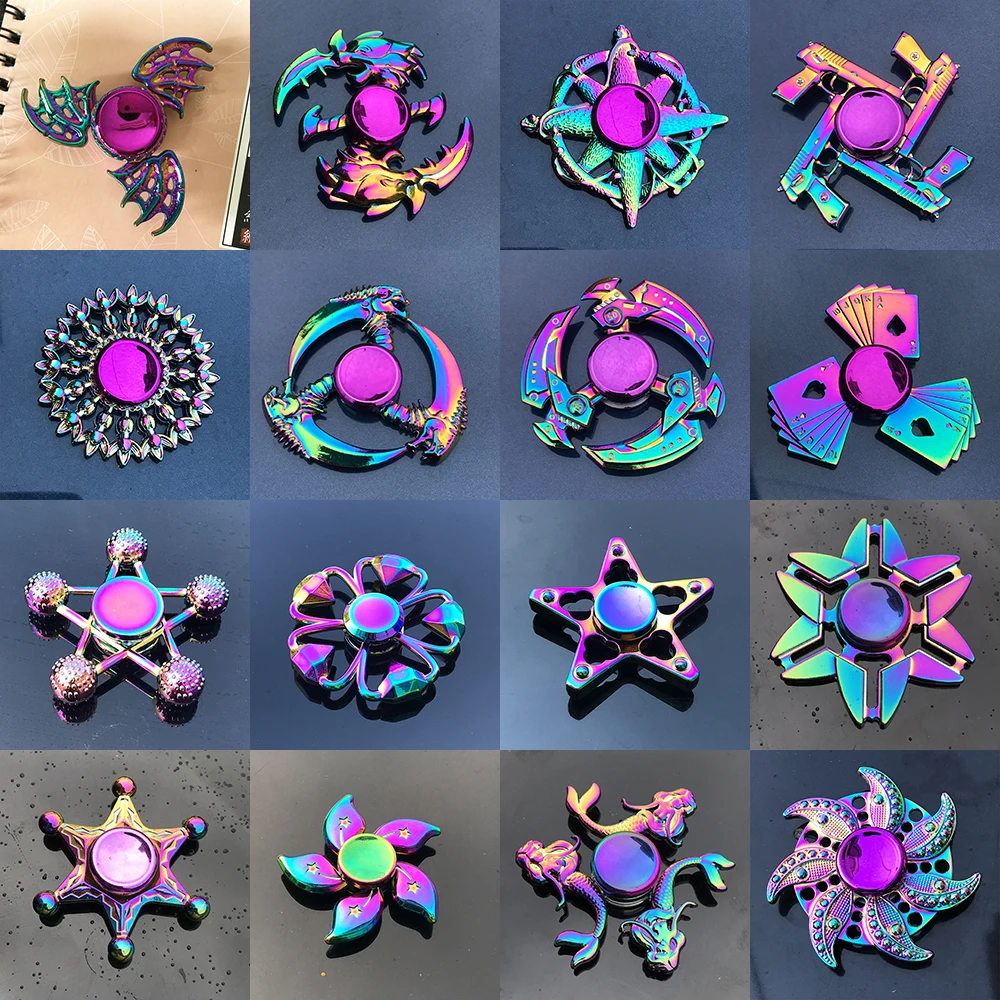 Rainbow Metal Fidget Spinner Toys Stainless Steel Bearing High Speed Stress Relief Spinner ADHD Anxiety Toys for Adult Kid