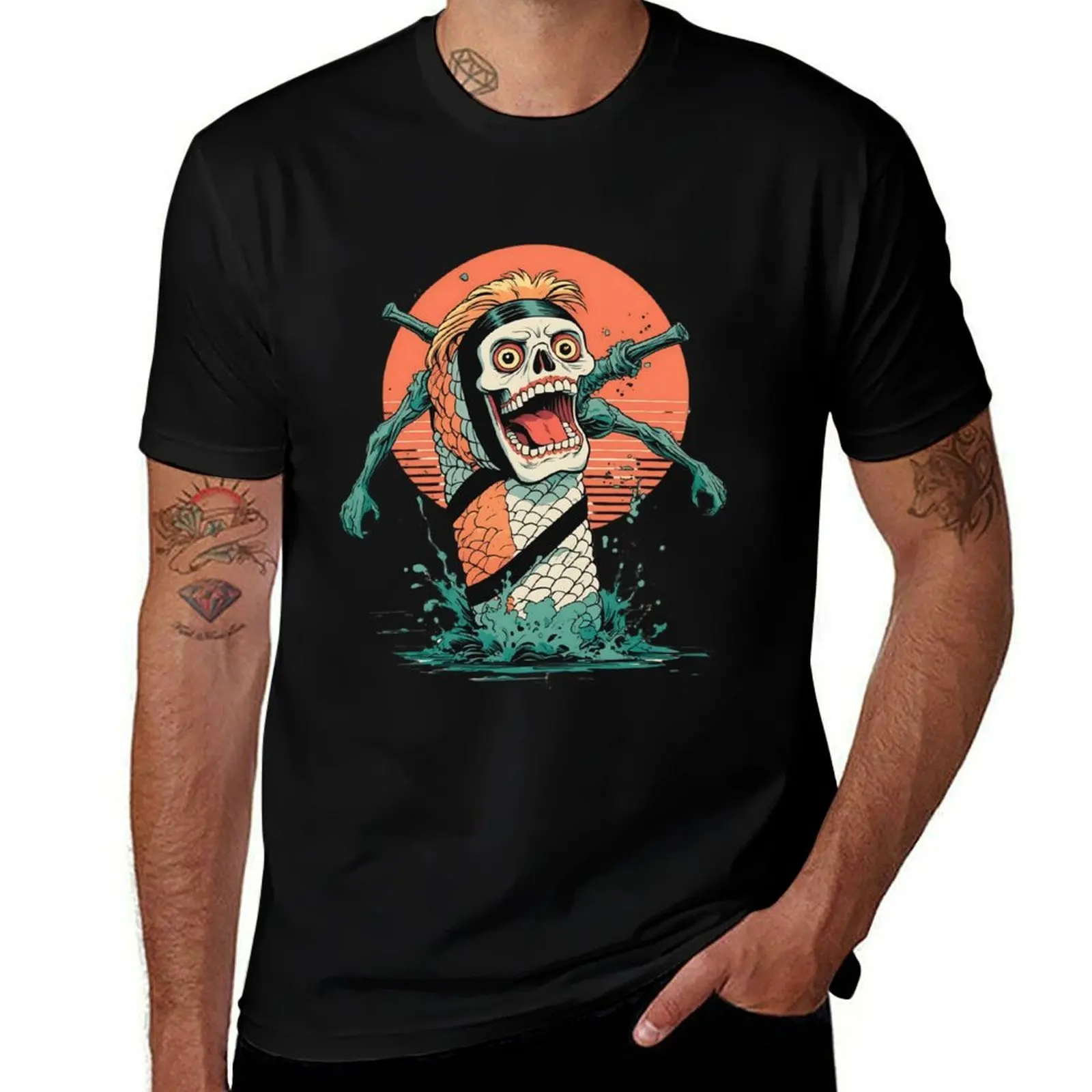 

Zombie Sushi – Undead Roll Escaping the grave T-Shirt quick-drying blue lock customs mens t shirt graphic
