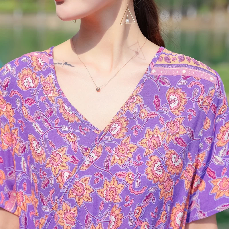 2023 New Fashion print Soft cotton Dress Short Sleeve Plus size Loose Casual Women Summer Dress Vestidos