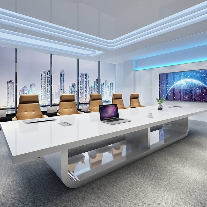 

Customized Modern Luxury Office Furniture 10 Seater Meeting Room Table Boardroom High Gloss White Conference Room Table
