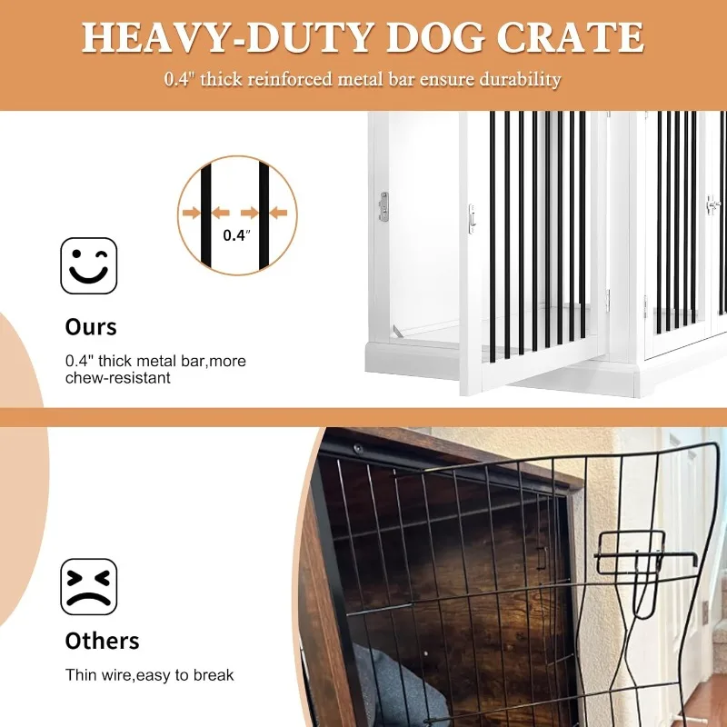 Dog Crate with Cushion, for Small and Medium Dogs, Decorative Dog Kennel with Flip-top Plate, Chew-Proof Metal Bars, White