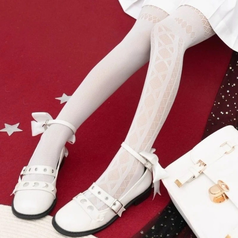 جديد النمط الياباني لوليتا الجوارب الحلو كول الساخن الفتيات الشرير القوطية جوارب شبكية النساء غير المتماثلة شفافة جوارب طويلة من النايلون #5