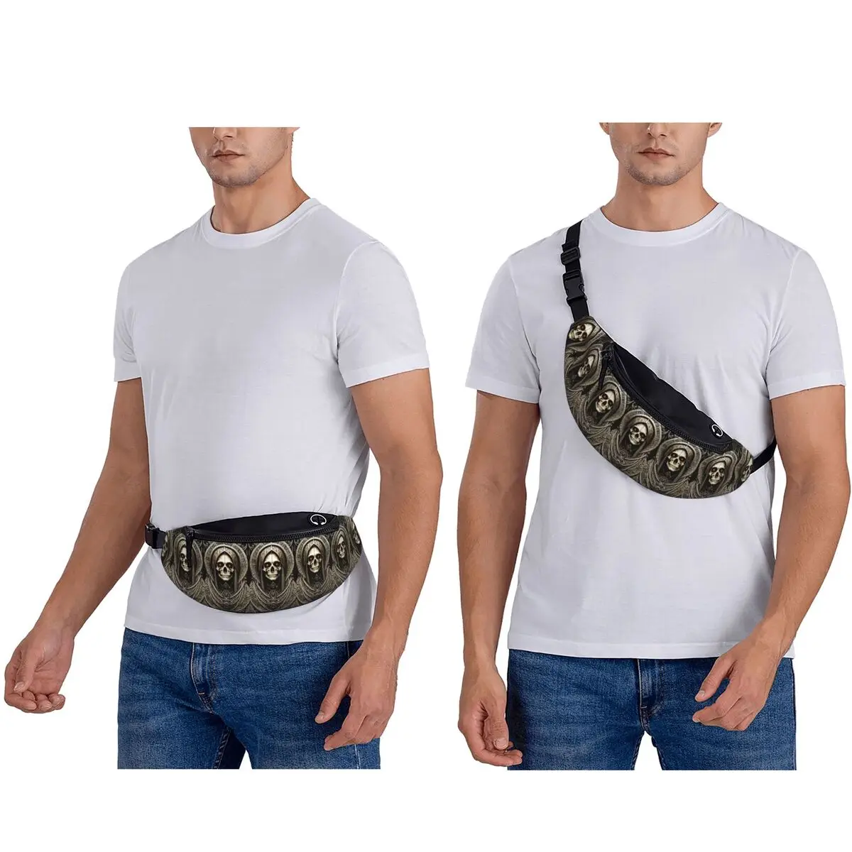Santa Muerte Saint Death Goth Mexican Muertos Skull Waist Bag for Women Men Crossbody Fanny Pack Running Phone Money Pouch