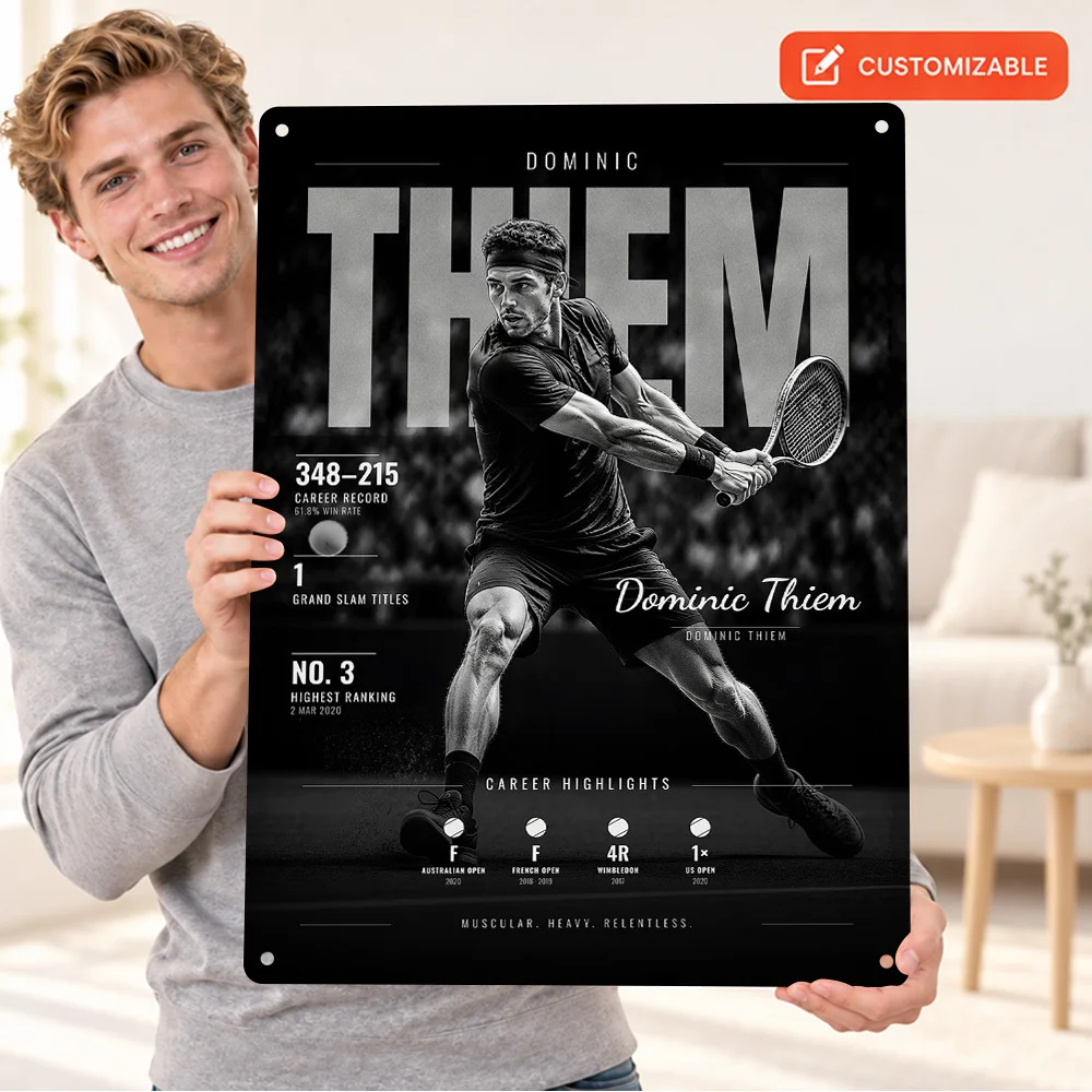 Dominic Thiem Tennis Player Profile Textured Metal Poster Customized Aluminum Sign Career Statistics Wall Art For Sports Lounge