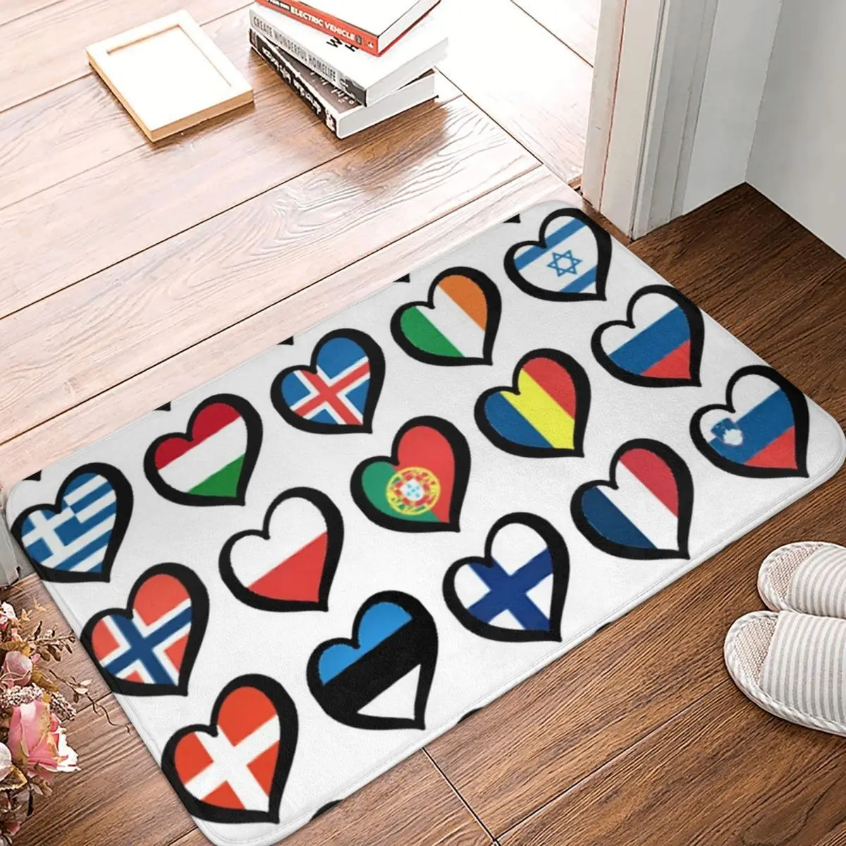 Eurovision Song Contest Flags Hearts Doormat Rug Carpet Mat Footpad Polyester Dust-Proo Entrance Kitchen Balcony Toilet