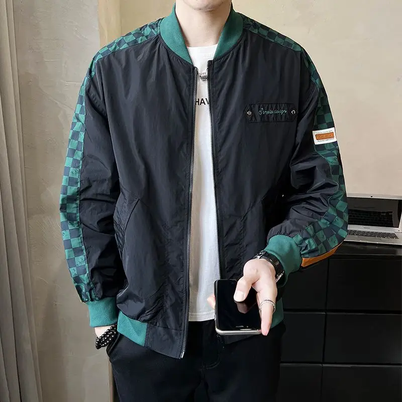 

Stitching Contrast Color Coat Men's Spring Handsome Baseball Collar Jacket Versatile Male Korean Style Trendy Leisure Outwear