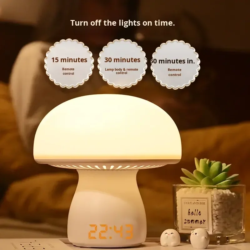 Usb Rechargeable Mushroom Night Light With Clock,clock Display And Timer Function Dimmable Bedside Lamp For Bedroom,babay Room