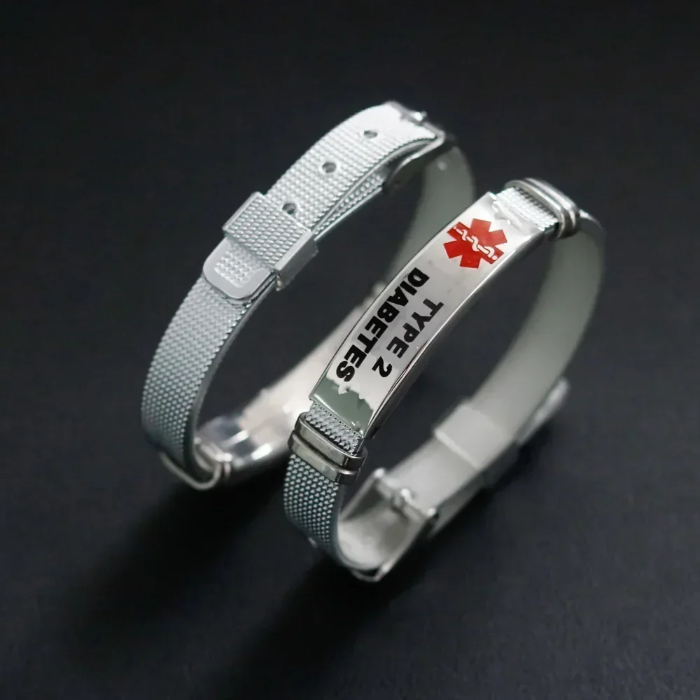 TYPE 1 DIABETES Medical Alert ID Bracelet Stainless Steel Mesh Bracelets ICE SOS Men Woman Wristband